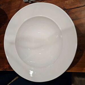 Pottery Barn white extra large deep bowl. White rim